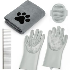 Pet Shower & Bath Supplies，Dog Shampoo Brush Set with Towel, Washing Gloves,Comb for Dogs and Cats