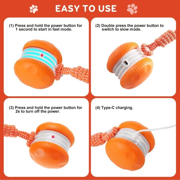 Interactive Dog Toys, Random Path Electric Automatic Moving and Rolling Dogs Toy with Rope for Small Medium Large Dogs, Motion-Activated Dog Stimulation Toy for Boredom Relief (Orange)