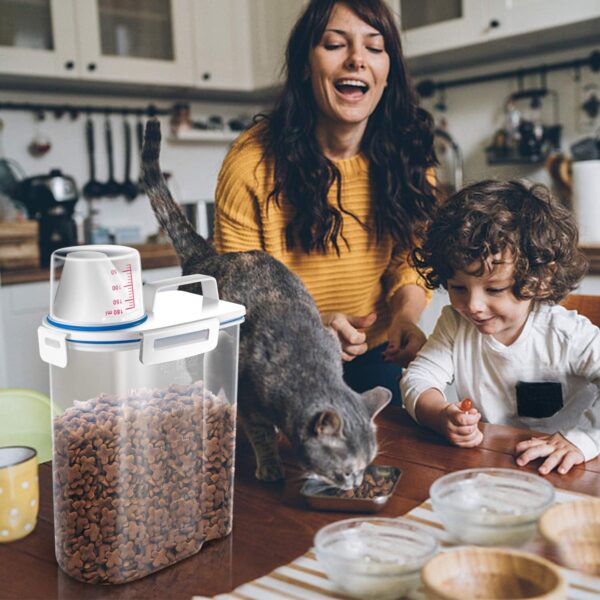 2L/5L Pet Food Storage Container for Dogs/Cats - Portable Dog Food Container for Dry Food, Small BPA-free Plastic Cat Food Storage Container with Lid and Measuring Cup, Pour Spout(2Liter)