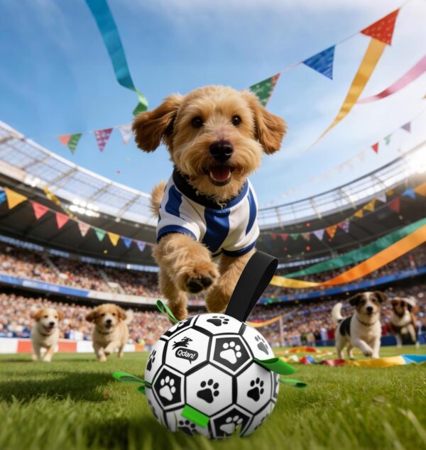 Dog Toys Dog Balls, World Cup Dog Soccer Ball with Straps, Dog Birthday, Herding Ball, Durable Balls for Small Medium Pet, Puppy Outdoor Toy (6 Inch)