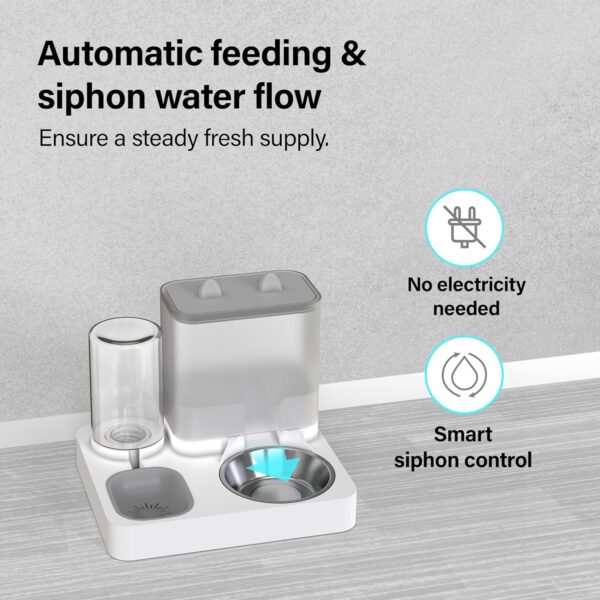 2 in 1 Automatic Pet Feeder, Food and Water Dispenser, for Small Cats And Dogs, 2.2L Food Feeder 1L Water Dispenser Gravity Dispenser Station for Home Travel Dark Grey