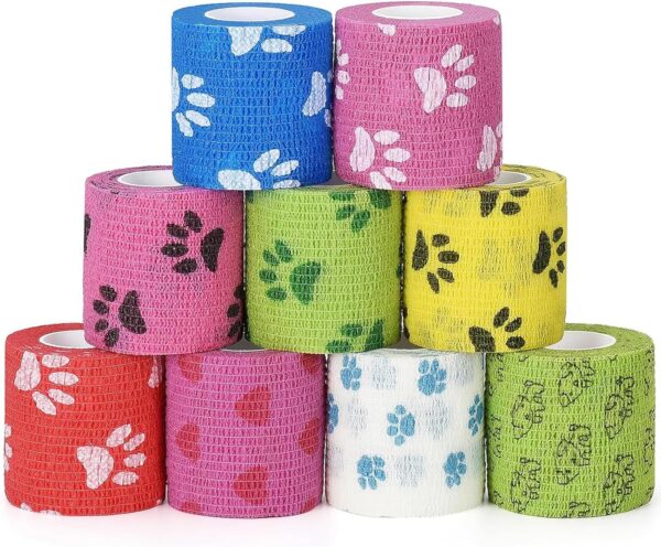 9 Rolls Pet Vet Wrap Self Adhesive Bandage Cohesive Dog Bandages for Pets Elastic Bandage Vet Wrap Tape for Wrist Ankle Sprains & Swelling 5cm x 4.5m