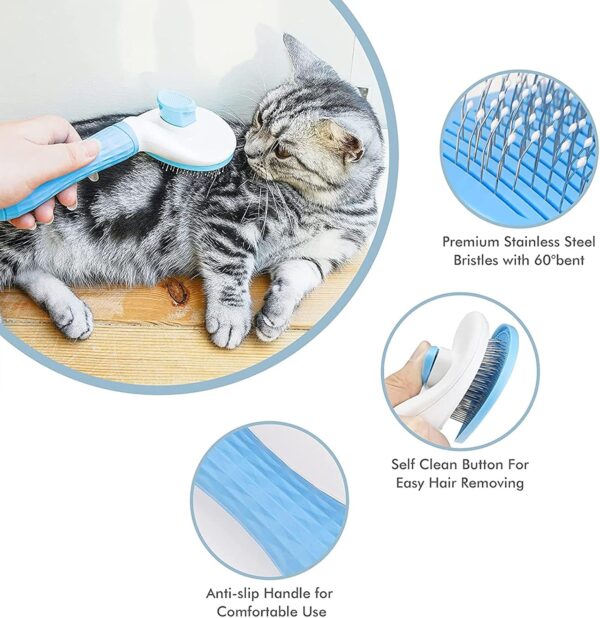 Dog Brush Cat Grooming Comb,Self Cleaning Slicker Brushes with Smooth handle,Pet Tool Button for Shedding Tools Massage Clean Tangled (Blue)