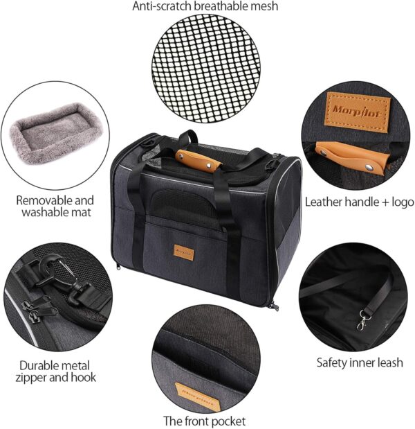 Cat Carrier - Airline Approved, Top Opening Portable Dog Bag with Breathable Mesh/Removable Mat, Adjustable Shoulder Strap & Bowl, Foldable Travel Cage, M, Grey (Max 7kg)
