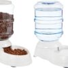 Automatic Dog Cat Water Dispenser Gravity Feeder Set, Pack of 2, Small, 6-Pound Food Capacity, 1-Gallon,