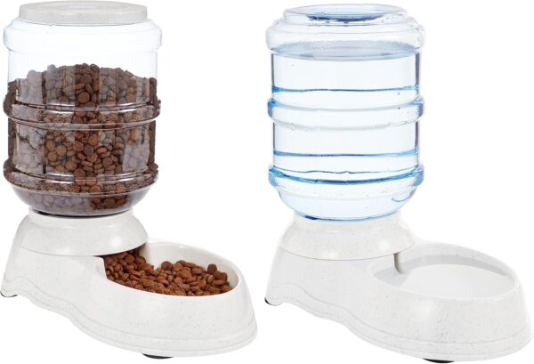 Automatic Dog Cat Water Dispenser Gravity Feeder Set, Pack of 2, Small, 6-Pound Food Capacity, 1-Gallon,